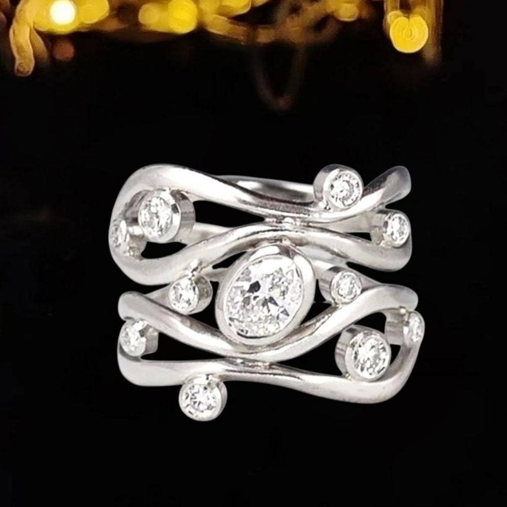 Diamond  Silver Stack Ring - Picture 2 of 3